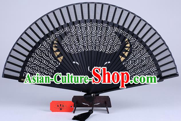 Traditional Chinese Handmade Carving Zodiac Cow Folding Fan China Bamboo Accordion Fan Oriental Fan