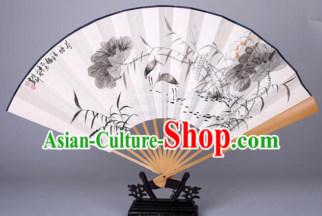 Traditional Chinese Handmade Ink Painting Lotus Paper Folding Fan China Accordion Fan Oriental Fan