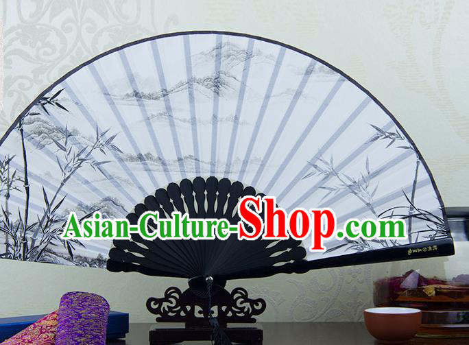 Traditional Chinese Printing Bamboo Grey Flax Fan China Bamboo Accordion Folding Fan Oriental Fan