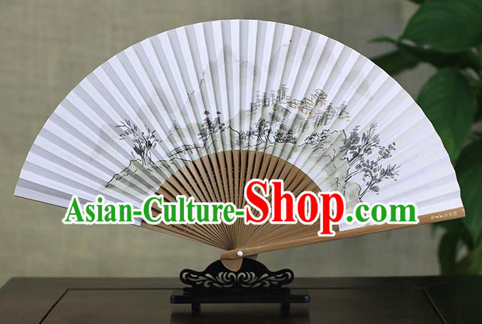 Traditional Chinese Ink Painting Mountain Peak Art Paper Fan China Bamboo Accordion Folding Fan Oriental Fan