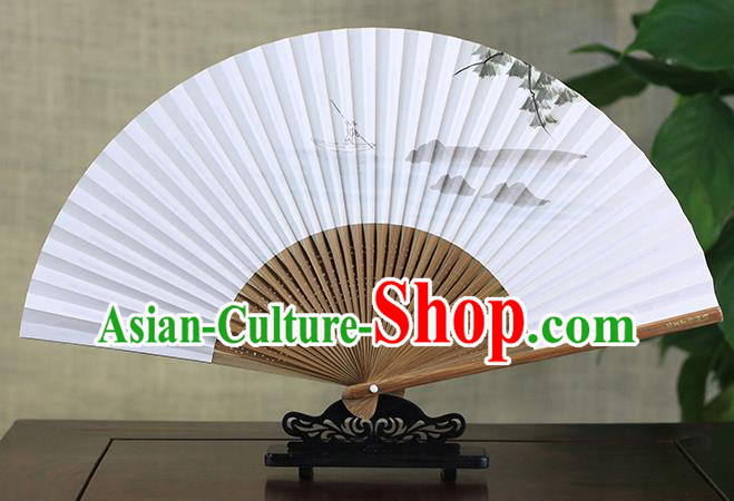 Traditional Chinese Ink Painting Fisherboat Art Paper Fan China Bamboo Accordion Folding Fan Oriental Fan