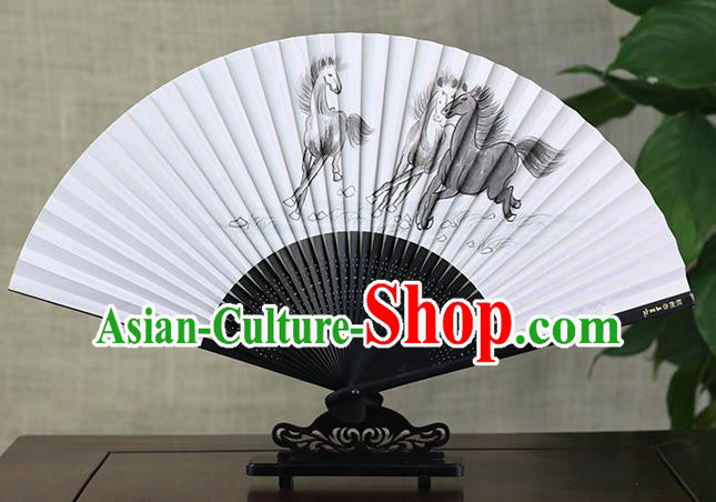 Traditional Chinese Ink Painting Horses Landscape Art Paper Fan China Bamboo Accordion Folding Fan Oriental Fan