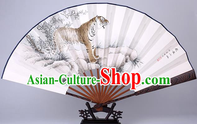 Traditional Chinese Hand Painting Tiger Paper Fan China Bamboo Accordion Folding Fan Oriental Fan