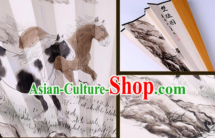 Traditional Chinese Hand Painting Horse Paper Fan China Bamboo Accordion Folding Fan Oriental Fan