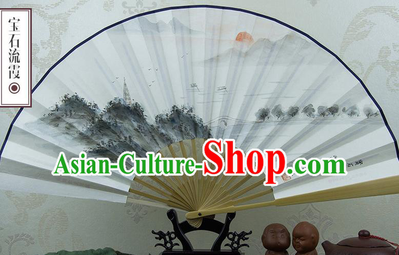 Traditional Chinese Hand Painting Sunset Glow Paper Fan China Accordion Folding Fan Oriental Fan