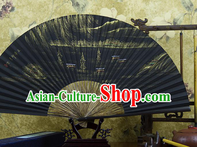 Traditional Chinese Hand Painting Three Pools Mirroring the Moon Mulberry Paper Fan China Accordion Folding Fan Oriental Fan