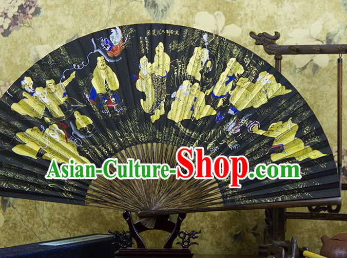 Traditional Chinese Hand Painting Eighteen Arhats Mulberry Paper Fan China Accordion Folding Fan Oriental Fan