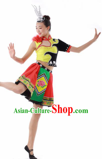 Chinese Miao Ethnic Dance Short Dress Traditional Hmong Nationality Stage Performance Costume for Women