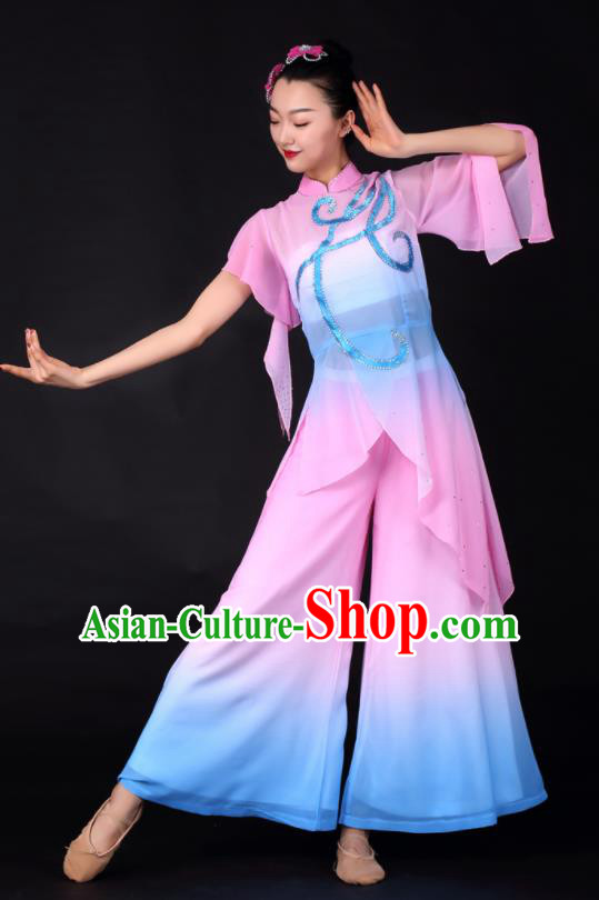Chinese Classical Dance Fan Dance Pink Clothing Traditional Stage Performance Costume for Women