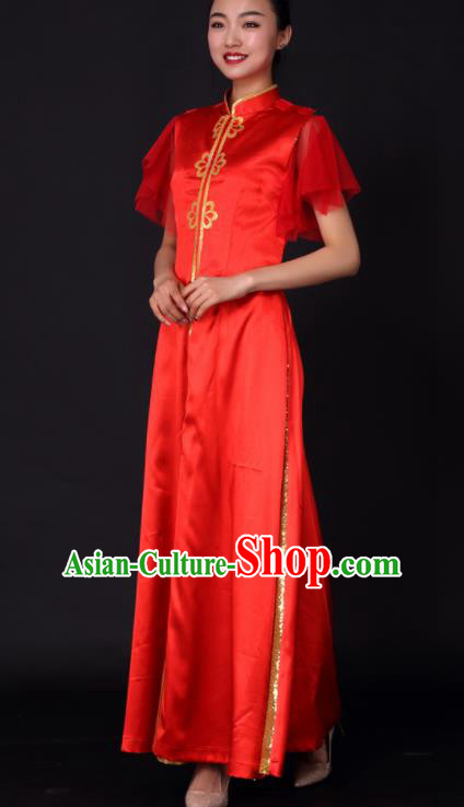 Professional Chorus Modern Dance Red Dress Opening Dance Stage Performance Costume for Women