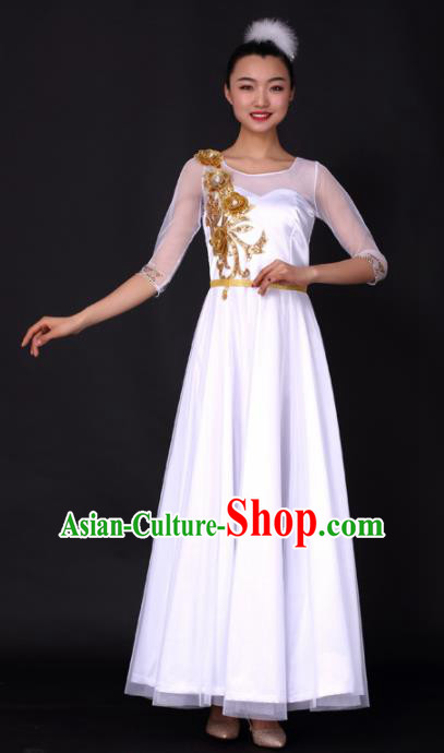 Professional Chorus Modern Dance White Dress Opening Dance Stage Performance Costume for Women