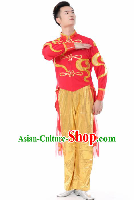 Chinese Traditional Opening Dance Red Clothing China Folk Dance Stage Performance Costume for Men