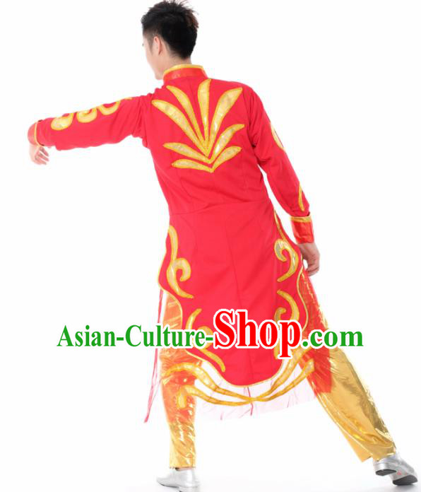 Chinese Traditional Opening Dance Red Clothing China Folk Dance Stage Performance Costume for Men
