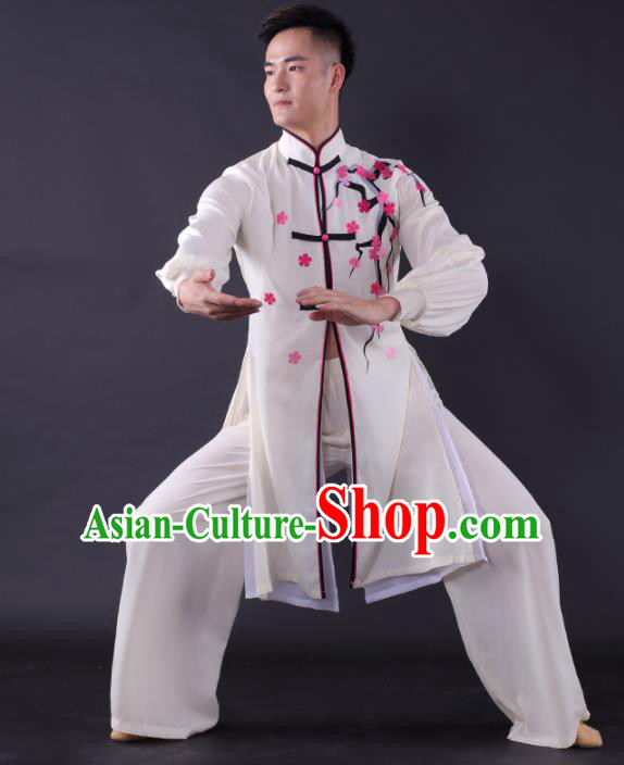 Chinese Traditional Fan Dance White Clothing China Folk Dance Stage Performance Costume for Men