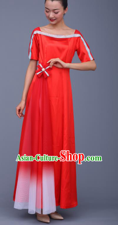Chinese Traditional Chorus Red Dress Opening Dance Stage Performance Costume for Women