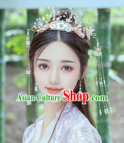 Chinese Traditional Wedding Bride Pearls Phoenix Coronet Tassel Hairpins Hair Accessories for Women