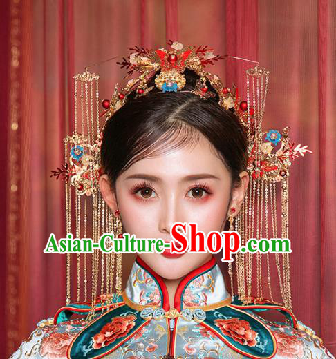Chinese Traditional Wedding Red Butterfly Phoenix Coronet and Hairpins Hair Accessories for Women