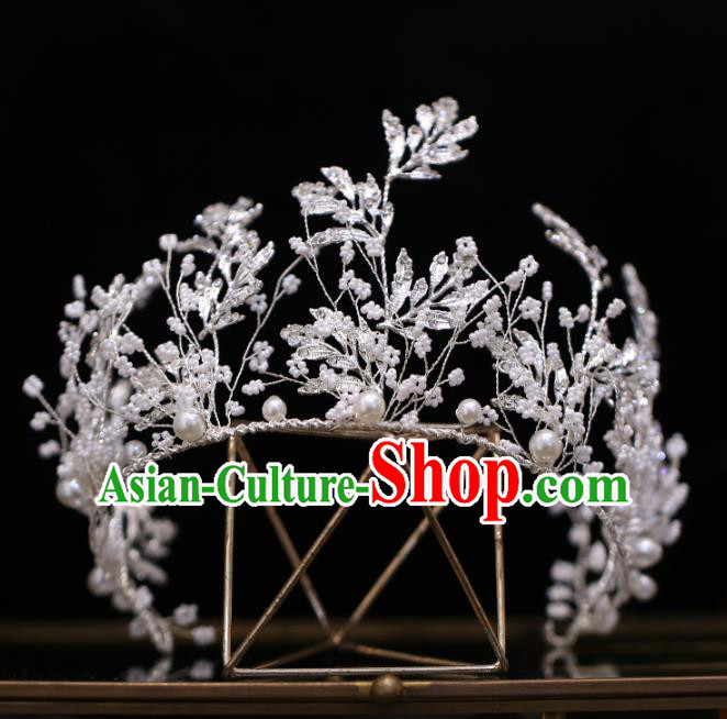 Top Grade Bride Baroque Argent Leaf Royal Crown Wedding Hair Accessories for Women