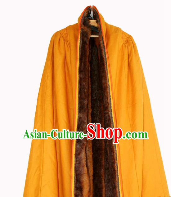 Chinese Tibetan Buddhism Winter Yellow Cloak Traditional Monk Cape for Men