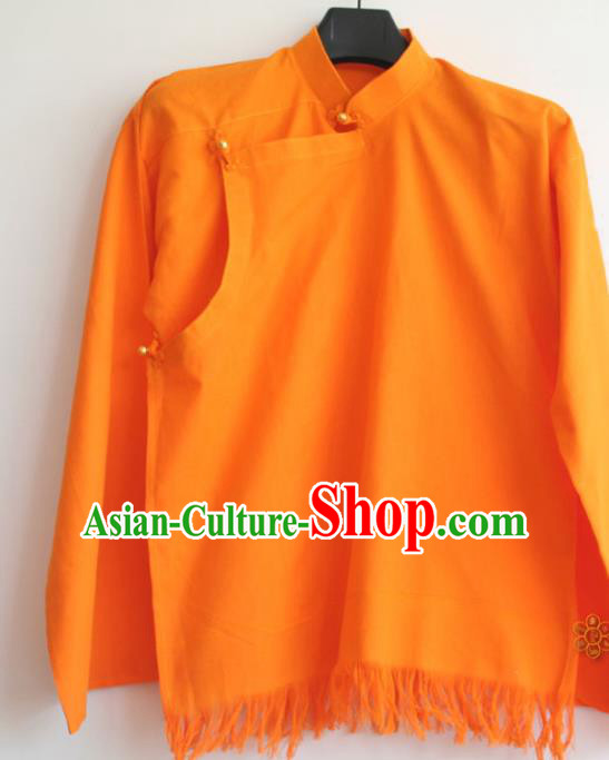 Chinese Tibetan Buddhism Orange Shirt Traditional Monk Upper Outer Garment for Men