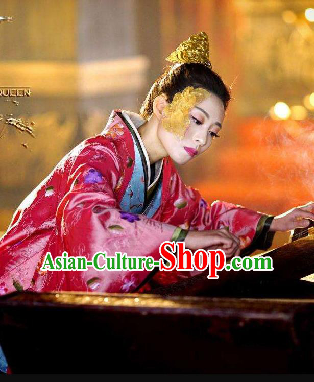 Drama The Ugly Queen Chinese Ancient Empress Zhong Wuyan Historical Costume Spring and Autumn Period Dress and Headpiece for Women