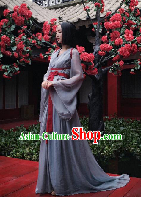 Chinese Ancient Imperial Consort Grey Hanfu Dress Drama Go Princess Go Costume and Headpiece for Women