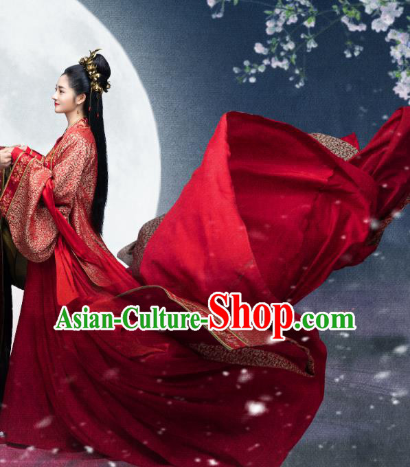 Drama Miss Truth Chinese Ancient Tang Dynasty Female Forensic Ran Yan Wedding Red Dress Costume and Headpiece for Women