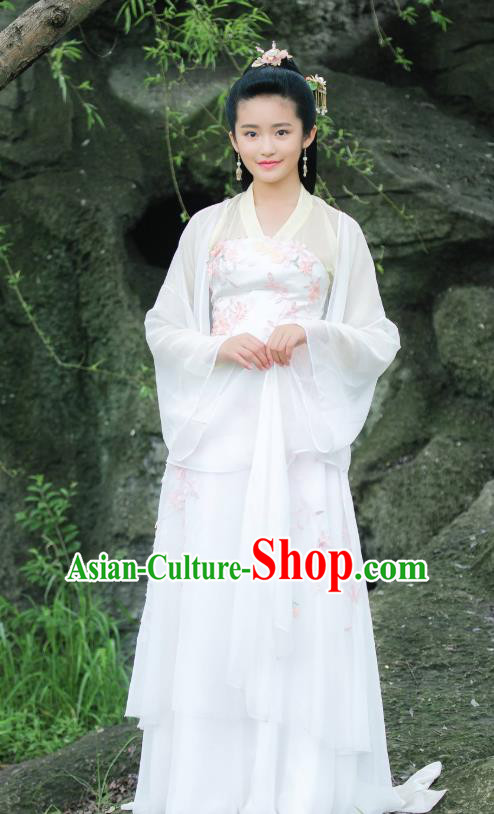 Chinese Ancient Princess White Hanfu Dress Drama Go Princess Go Zhang Lingling Costume and Headpiece for Women