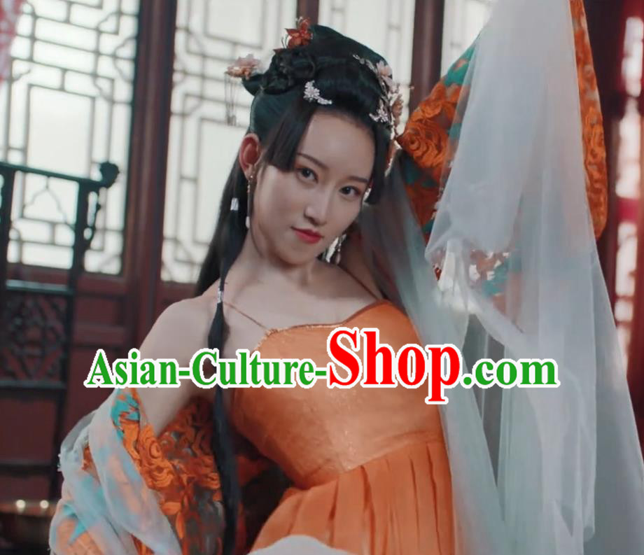 Drama Tao Hua Jie Chinese Ancient Ming Dynasty Courtesan Dance Hanfu Dress Costume and Headpiece for Women