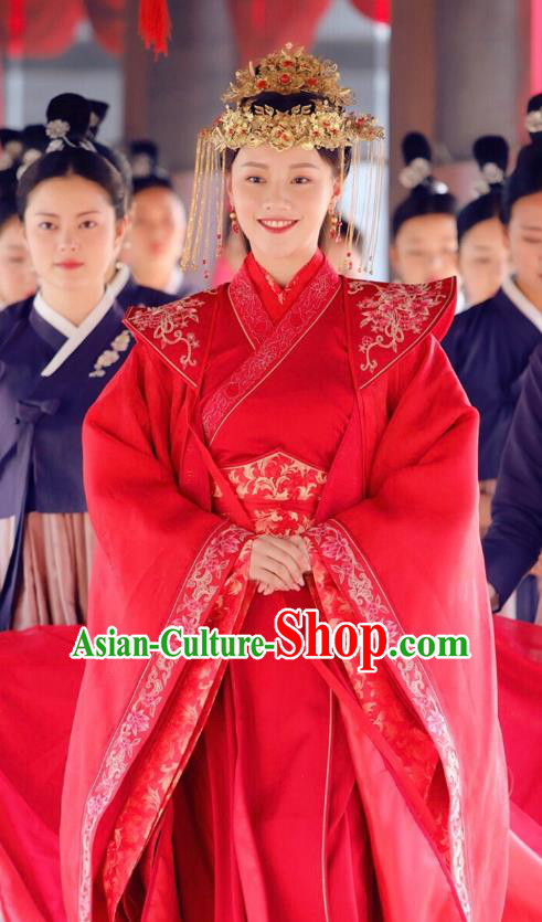 Drama Colourful Bone Chinese Ancient Crown Princess Wedding Costume and Headpiece for Women