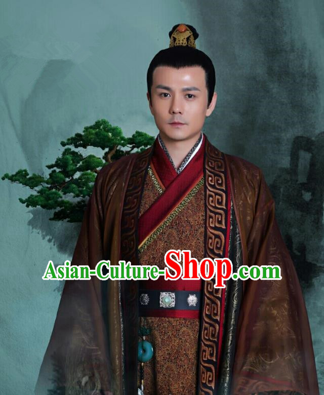 Chinese Ancient Royal Prince Clothing Historical Drama Colourful Bone Costume and Headpiece for Men