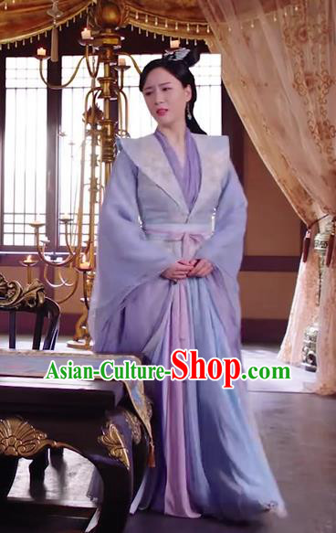 Chinese Ancient Royal Infanta Purple Hanfu Dress Drama The Love Lasts Two Minds Costume and Headpiece for Women