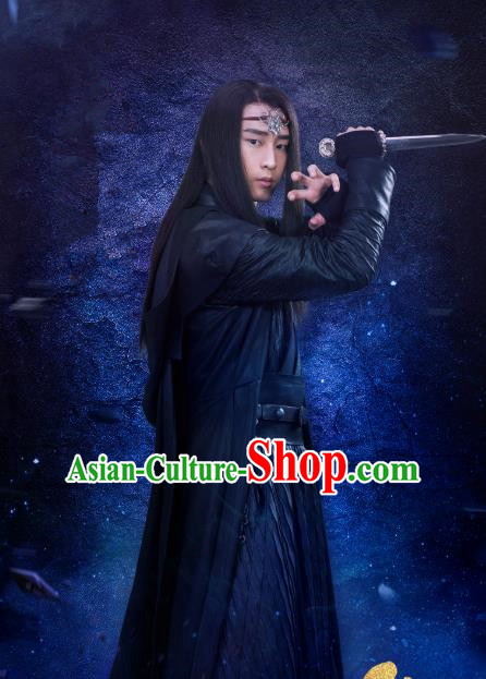 Chinese Ancient Swordsman Hei Zhizhu Clothing Historical Drama Handsome Siblings Costume and Headpiece for Men