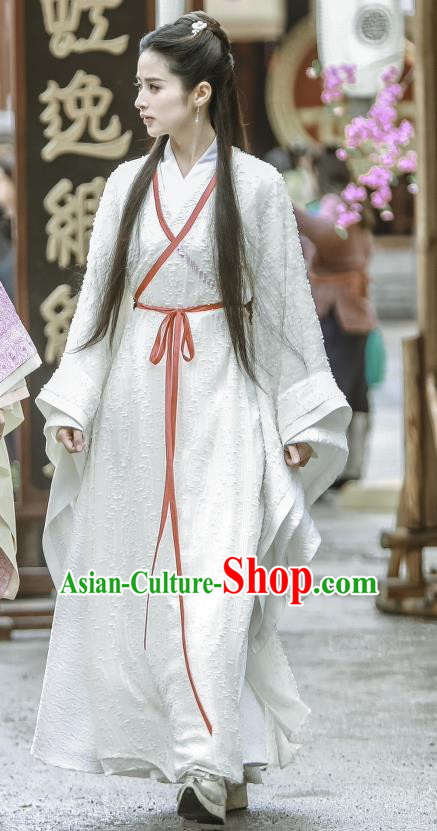 Chinese Historical Drama Swords of Legends Ancient Female Swordsman Wen Renyu White Costume and Headpiece for Women