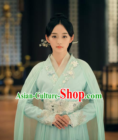 Chinese Ancient Imperial Consort Ye Ningzhi Green Hanfu Dress Historical Drama Legend of the Phoenix Costume and Headpiece for Women