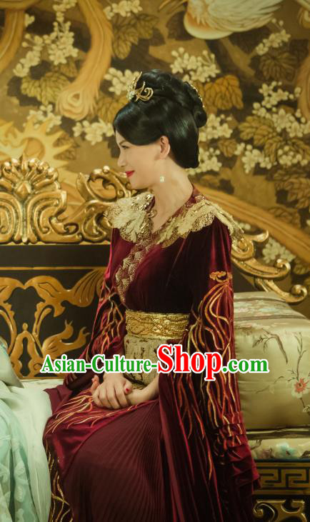 Chinese Ancient Court Queen Zheng Shujun Red Hanfu Dress Historical Drama Legend of the Phoenix Costume and Headpiece for Women