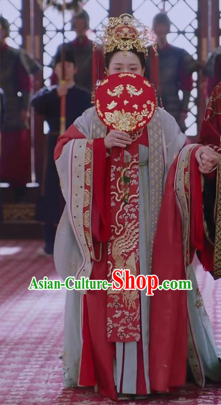 Chinese Ancient Princess Consort Li Mingyue Wedding Hanfu Dress Historical Drama The Love By Hypnotic Costume and Headpiece for Women