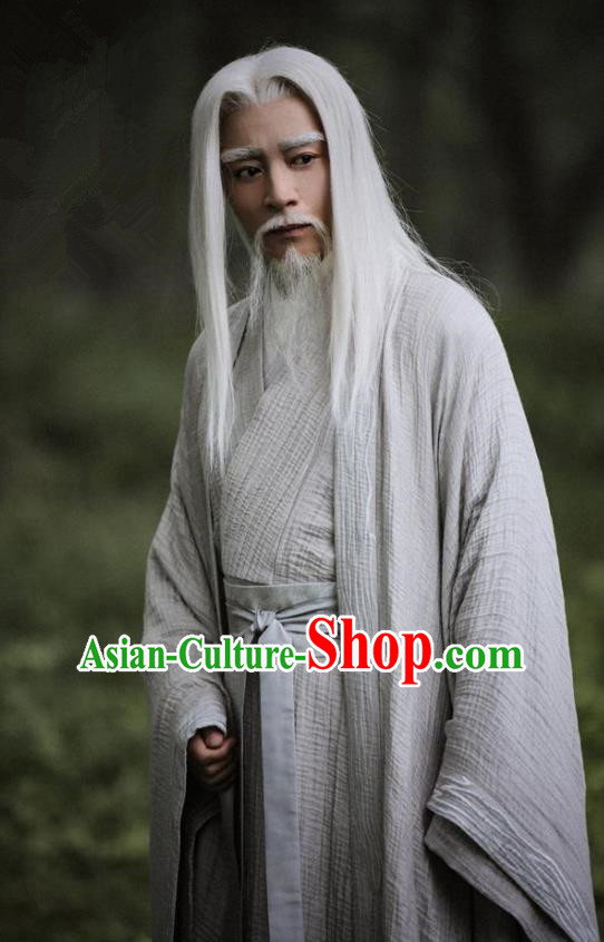 Drama Listening Snow Tower Chinese Ancient Immortal Bai Di Historical Costume and Headwear for Men