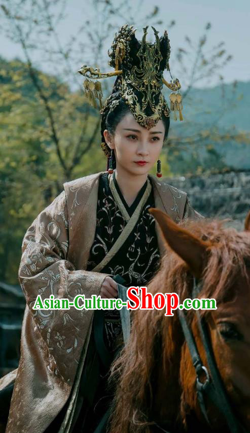 Chinese Ancient Court Queen Dress Historical Drama Sword Dynasty Ye Zhen Yao Di Costume and Headpiece for Women