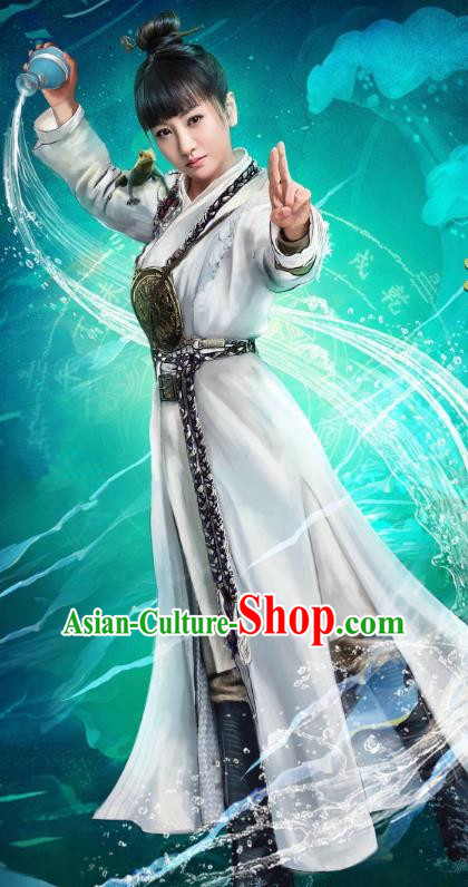 Chinese Ancient Female Swordsman Dress Historical Drama Demon Catcher Ling Xi Costume and Headpiece for Women
