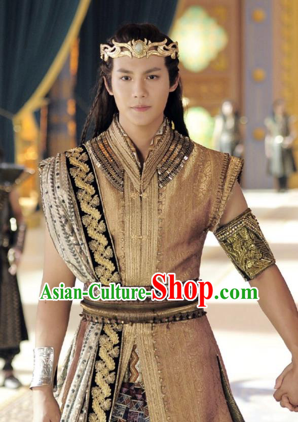 Drama An Oriental Odyssey Chinese Ancient Tang Dynasty Prince Mu Le Costume and Headpiece Complete Set