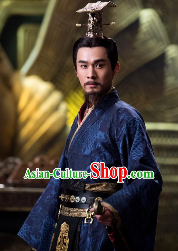 Drama Hero Dream Chinese Ancient Qin Dynasty King Ying Zheng Costume and Headpiece Complete Set