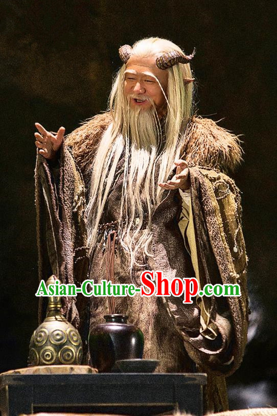 Drama The Legend of Jade Sword Chinese Ancient Taoist Priest Huang Bo Costume and Headpiece Complete Set