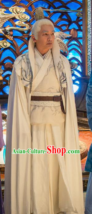 Chinese Ancient Taoist Hanfu Clothing and Headdress Drama The Taosim Crandmaster Tai Yi White Costumes