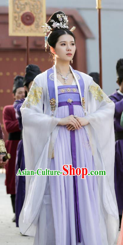 Chinese Ancient Princess Consort Historical Costumes and Hairpins Drama Tang Dynasty Tour Su Wan Purple Hanfu Dress