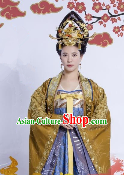 Chinese Ancient Royal Queen Historical Costumes and Headpieces Drama Tang Dynasty Tour Empress Zhangsun Dresses