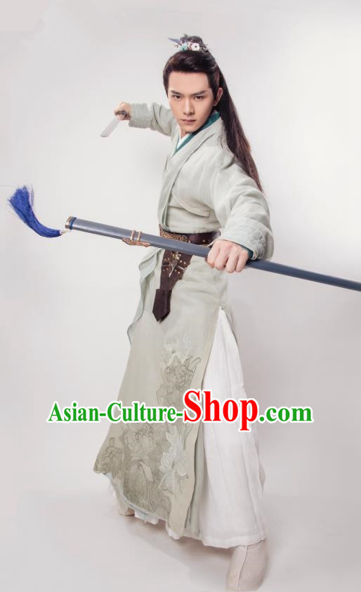 Chinese Ancient Young Knight Clothing and Headpieces Drama the Birth of the Dream King Zhao Qingfeng Grey Costumes