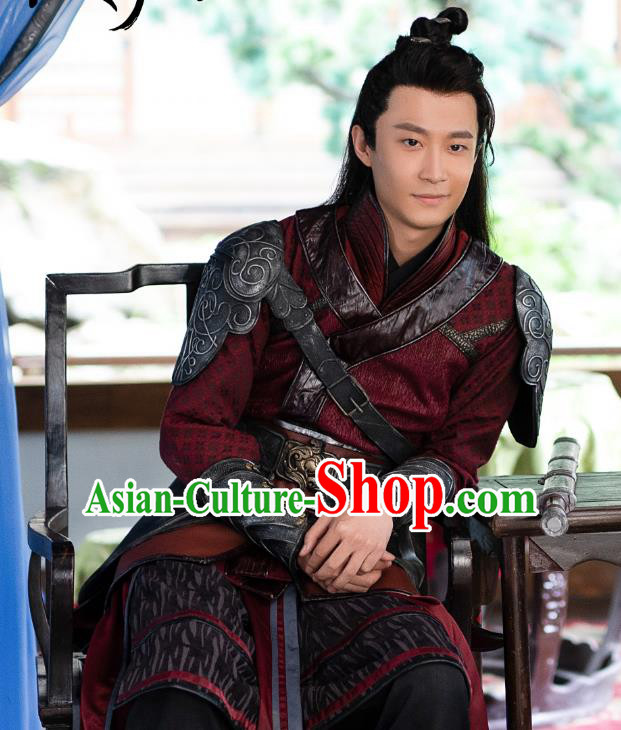 Chinese Ancient Swordsman Red Clothing Drama The Romance of Hua Rong Bodyguard Armor Costumes