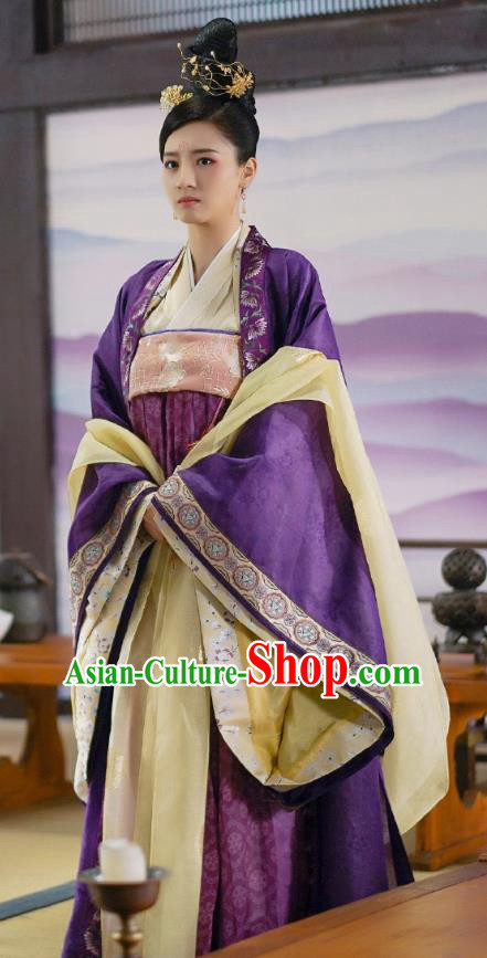 Chinese Ancient Princess Purple Dress Garment Costumes and Headwear Drama To Get Her Court Female Tu Siya Apparels