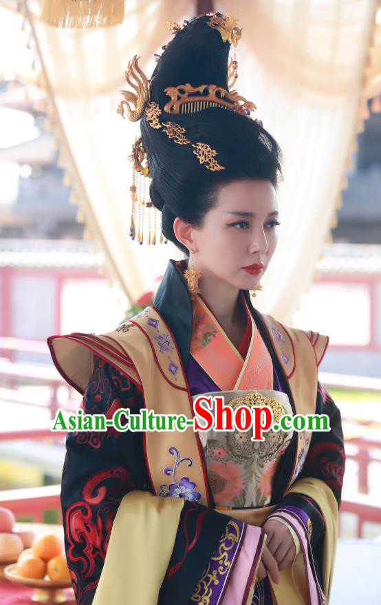 Chinese Wuxia Drama Ancient Queen Garment The King of Blaze Apparels Hanfu Dress and Headderss Empress Costumes